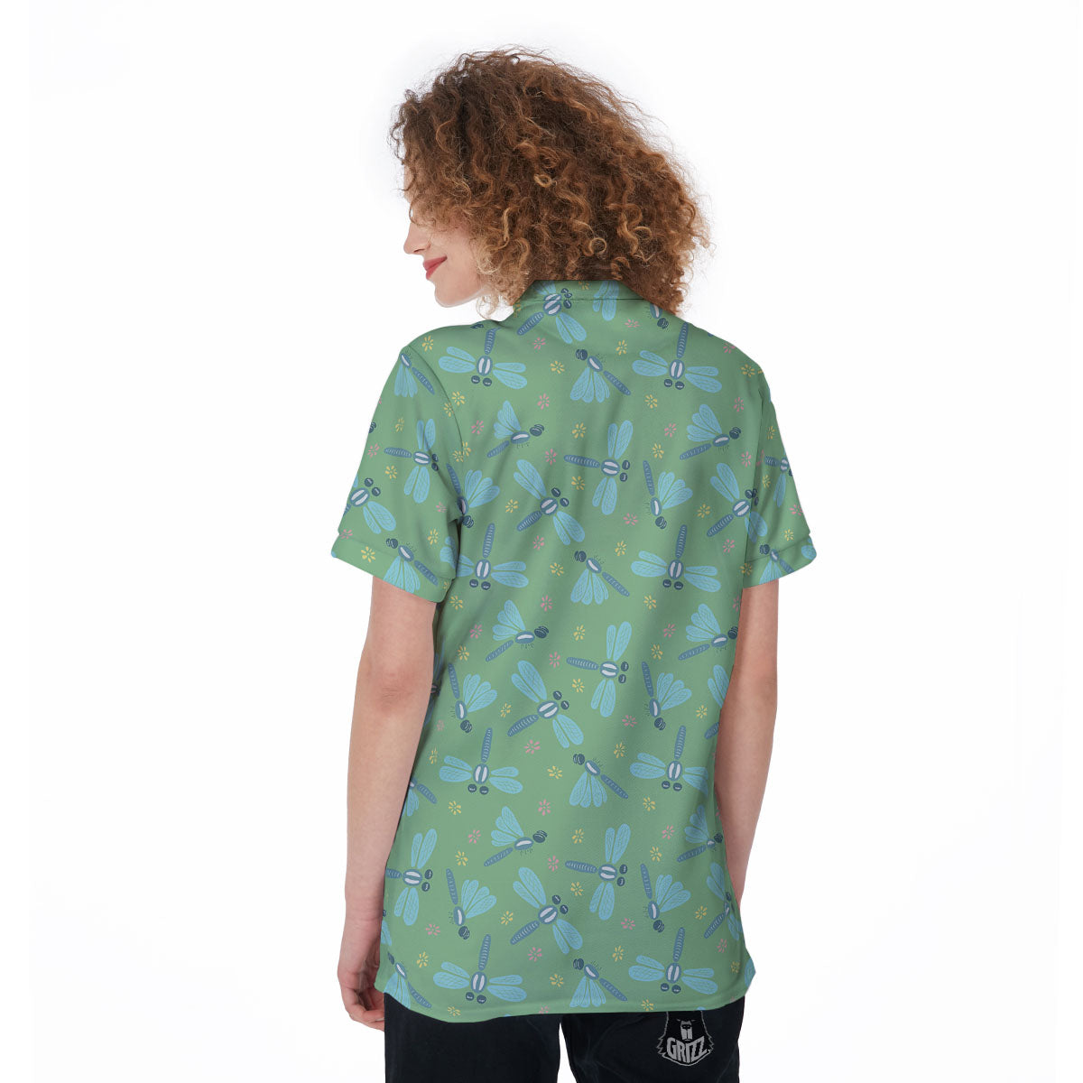 Dragonfly Green Print Pattern Women's Golf Shirts-grizzshop