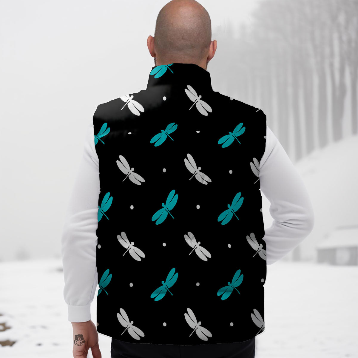 Dragonfly Polka Dot Print Pattern Down Vest-grizzshop