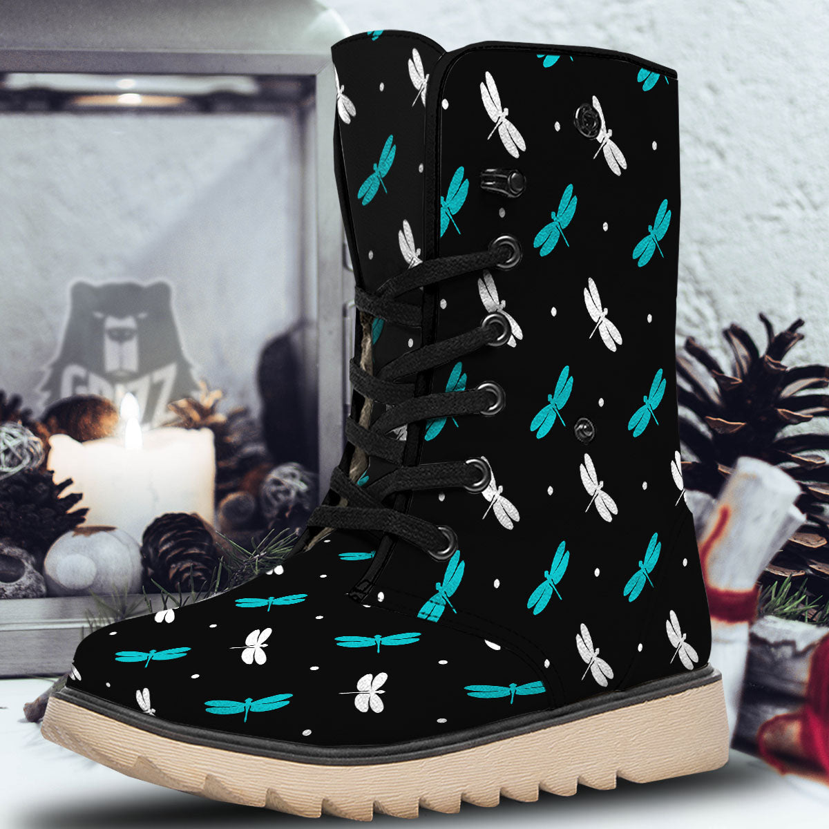 Dragonfly Polka Dot Print Pattern Snow Boots-grizzshop