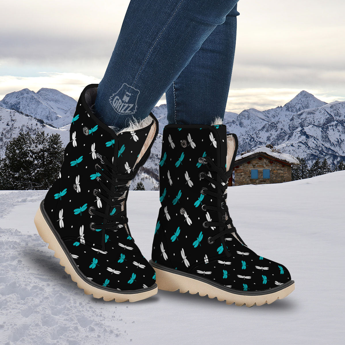 Dragonfly Polka Dot Print Pattern Snow Boots-grizzshop