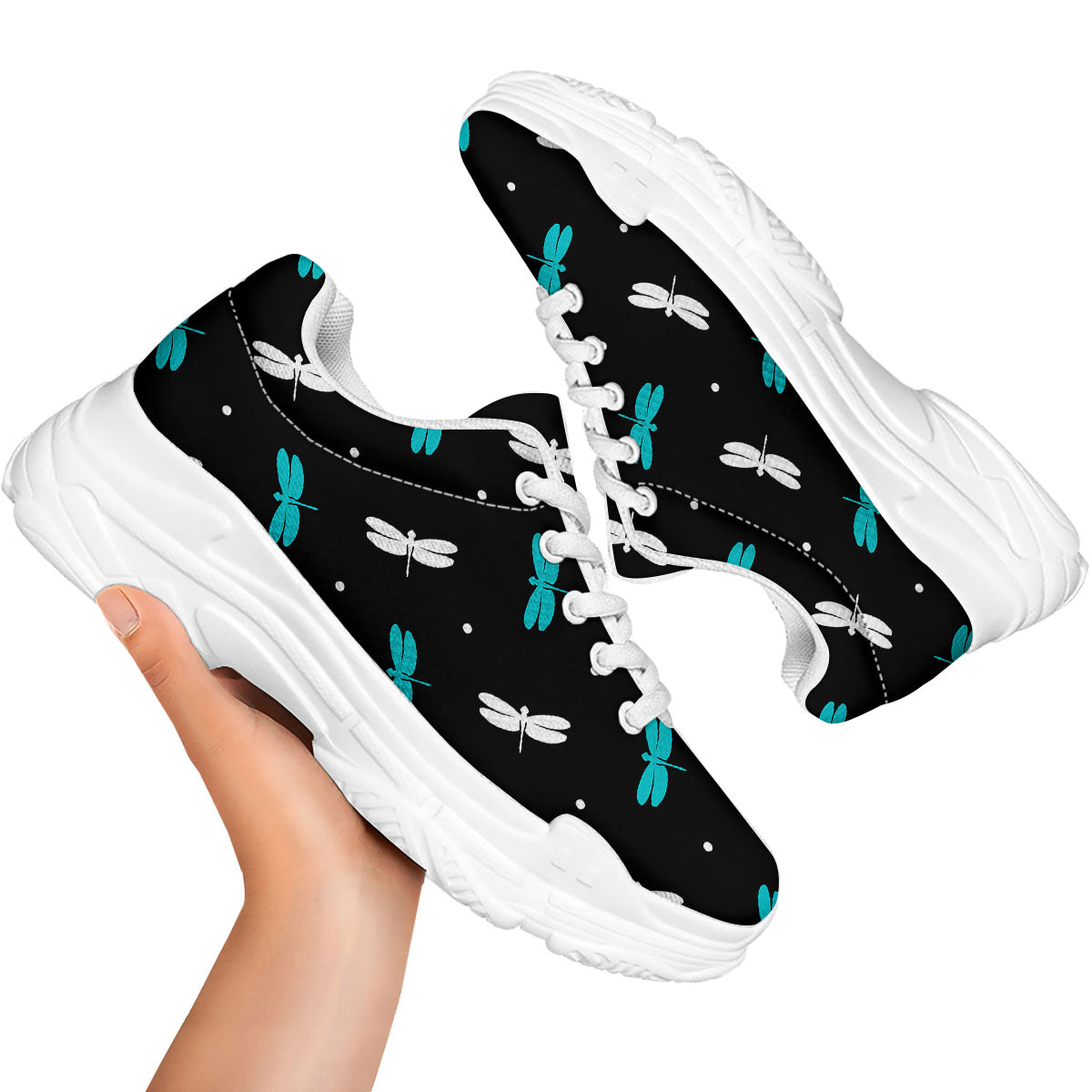 Dragonfly Polka Dot Print Pattern White Chunky Shoes-grizzshop