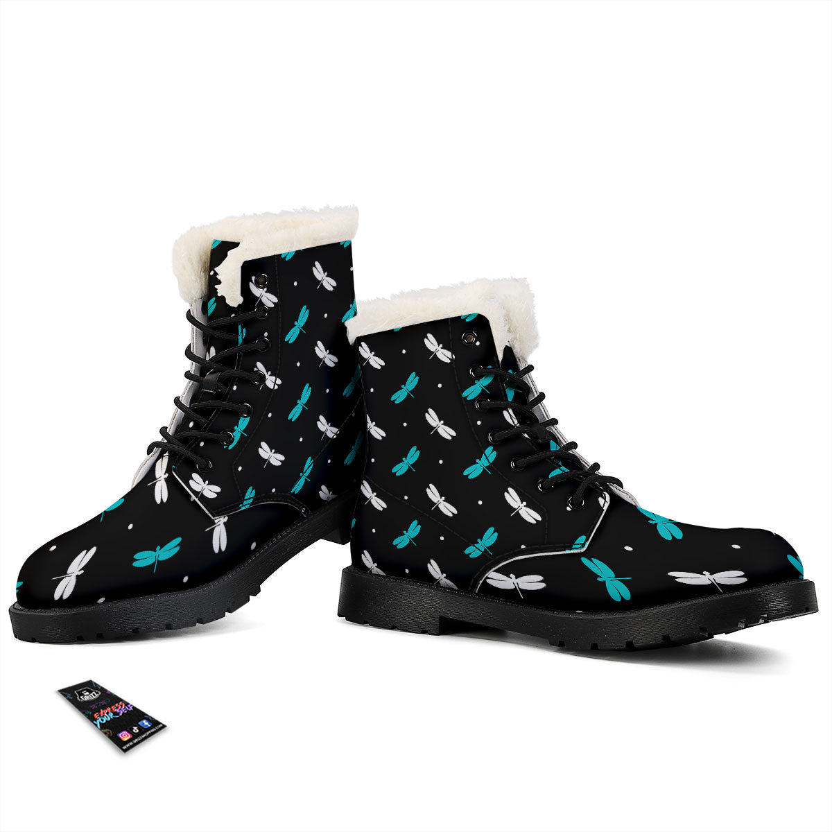 Dragonfly Polka Dot Print Pattern Winter Boots-grizzshop
