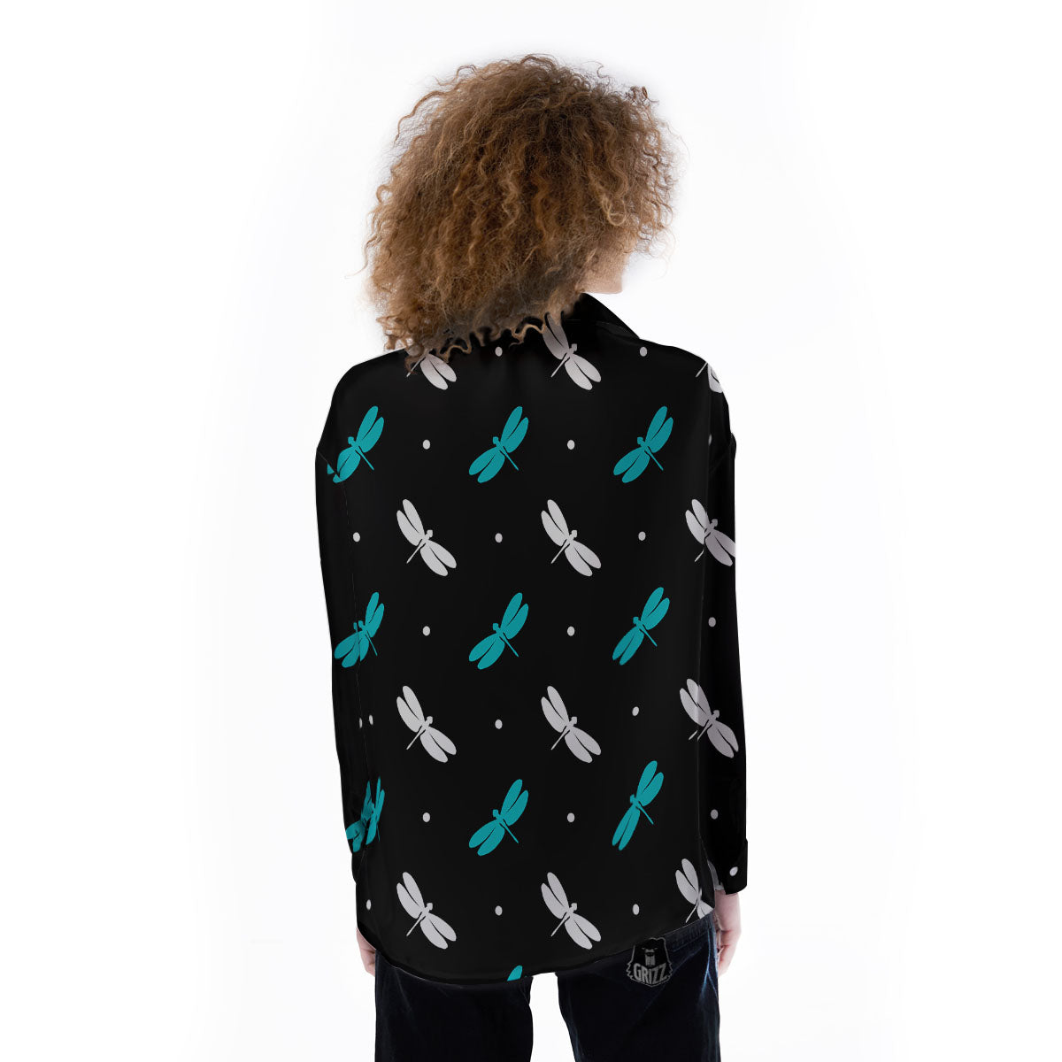 Dragonfly Polka Dot Print Pattern Women's Long Sleeve Shirts-grizzshop