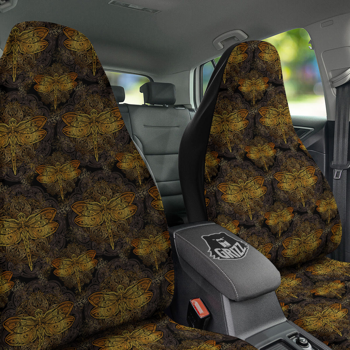 Dragonfly Spiritual Golden Print Car Seat Covers-grizzshop