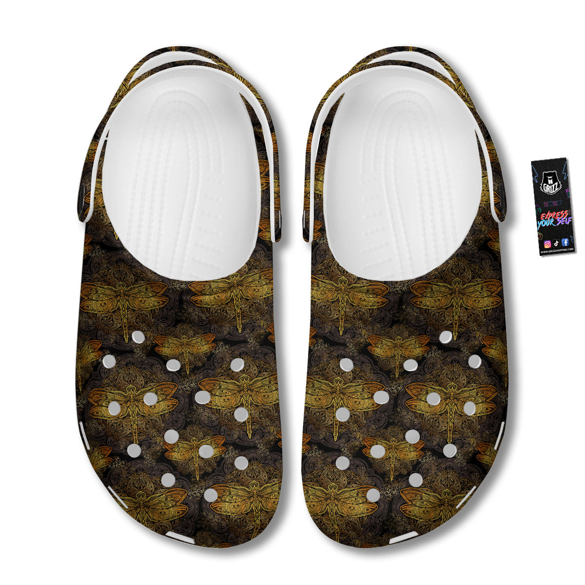 Dragonfly Spiritual Golden Print Clog-grizzshop