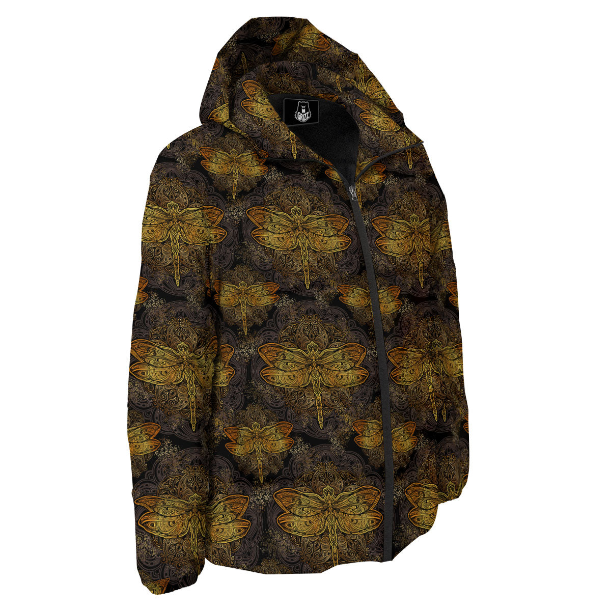 Dragonfly Spiritual Golden Print Down Jacket-grizzshop