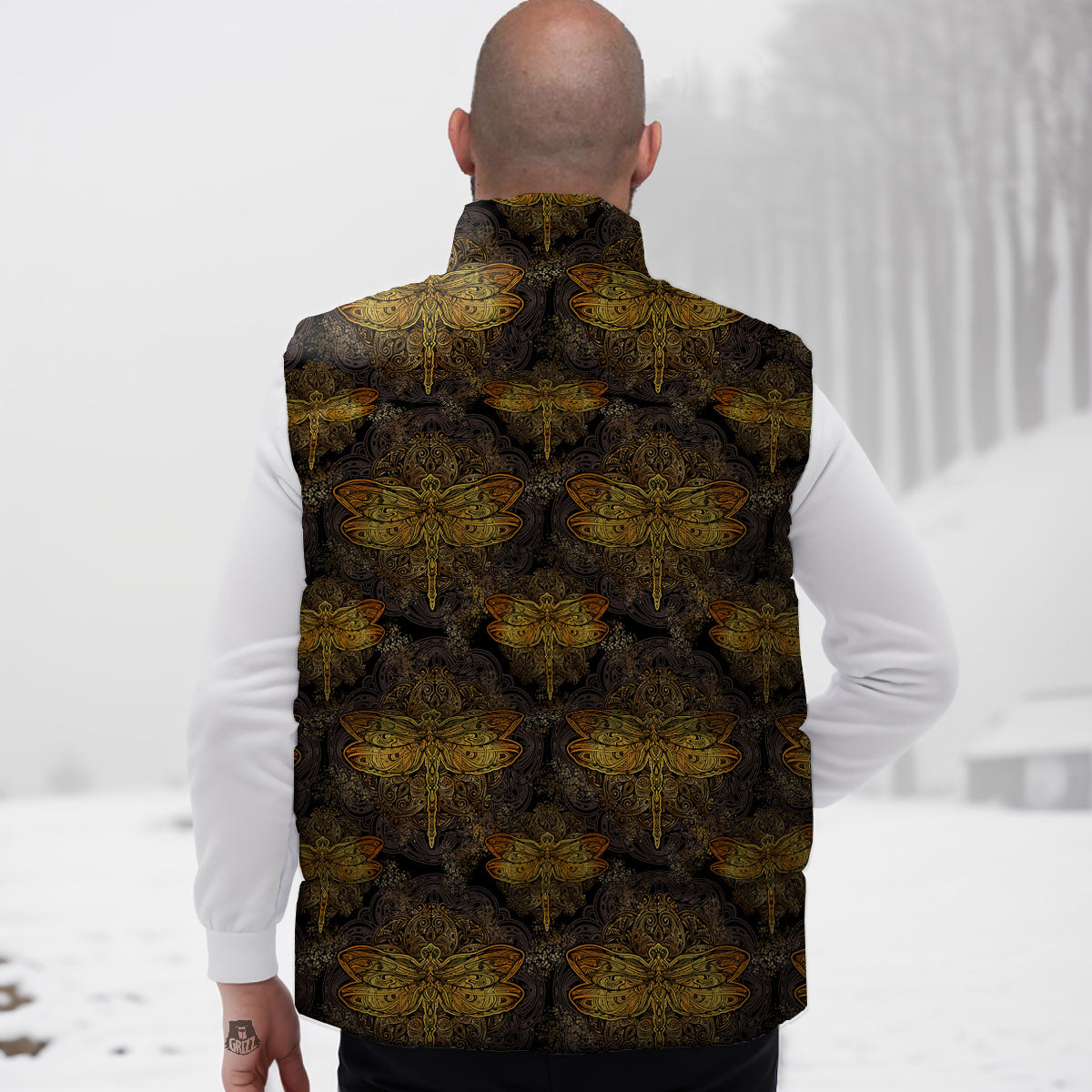 Dragonfly Spiritual Golden Print Down Vest