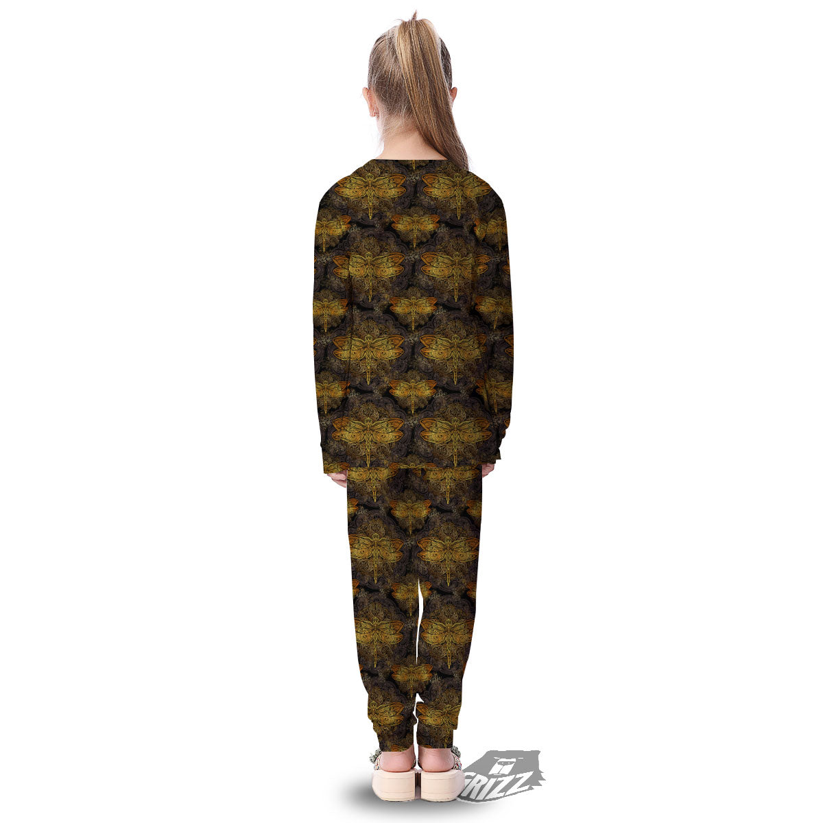 Dragonfly Spiritual Golden Print Kid's Pajamas-grizzshop