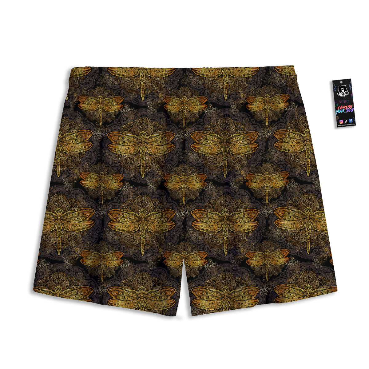 Dragonfly Spiritual Golden Print Mesh Shorts