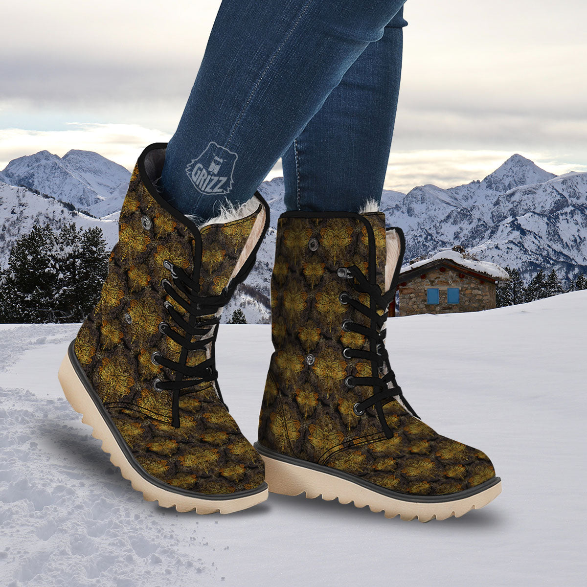 Dragonfly Spiritual Golden Print Snow Boots-grizzshop