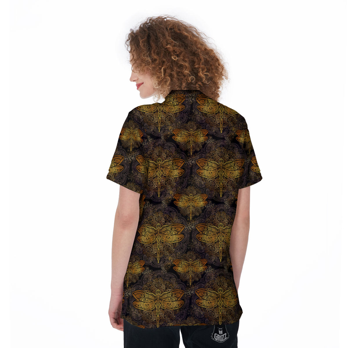 Dragonfly Spiritual Golden Print Women's Golf Shirts-grizzshop