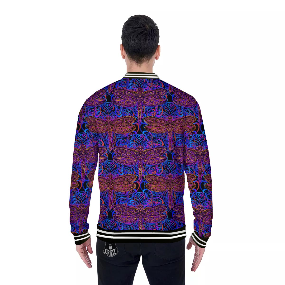 Dragonfly Trippy Print Pattern Baseball Jacket-grizzshop