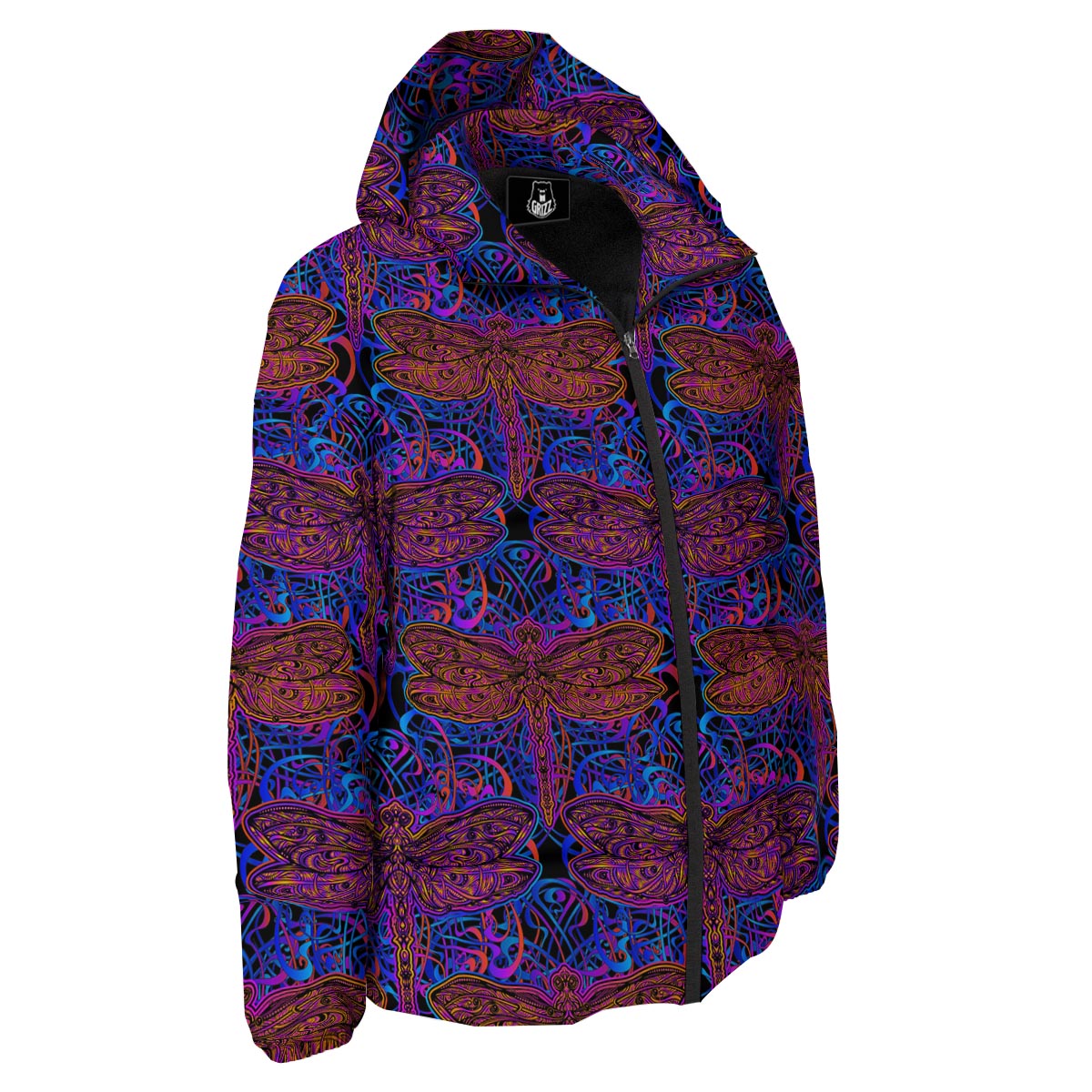 Dragonfly Trippy Print Pattern Down Jacket-grizzshop