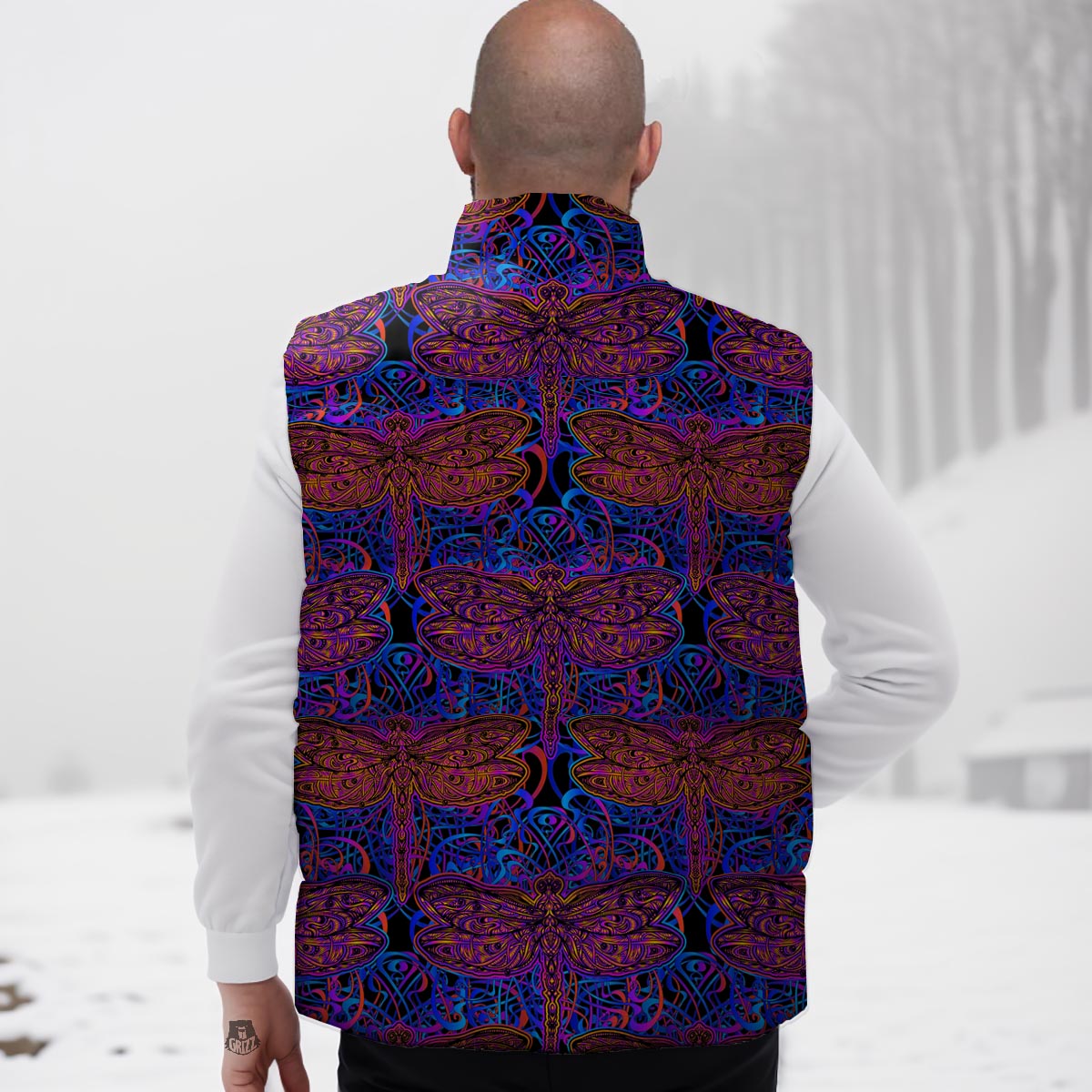 Dragonfly Trippy Print Pattern Down Vest-grizzshop