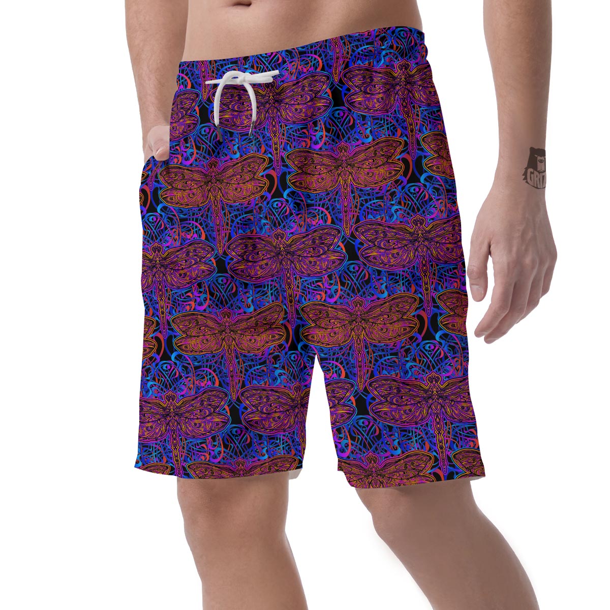 Dragonfly Trippy Print Pattern Men's Shorts-grizzshop