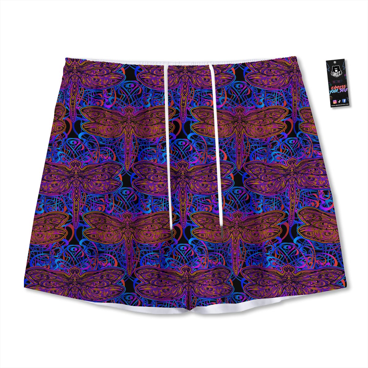 Dragonfly Trippy Print Pattern Mesh Shorts