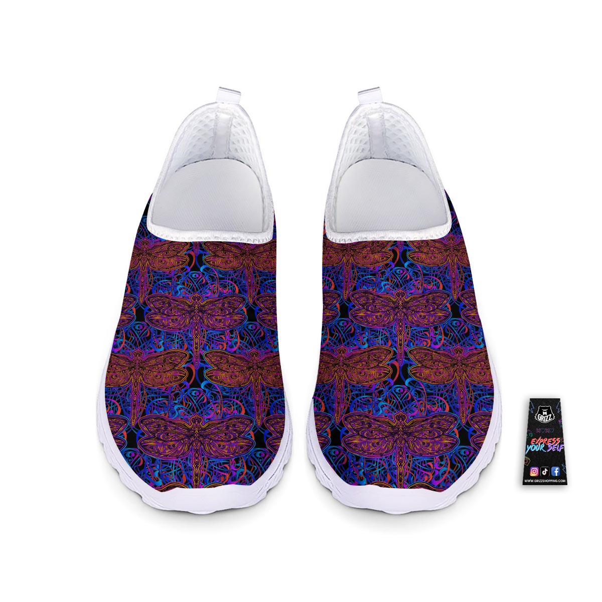 Dragonfly Trippy Print Pattern Nurse Shoes-grizzshop