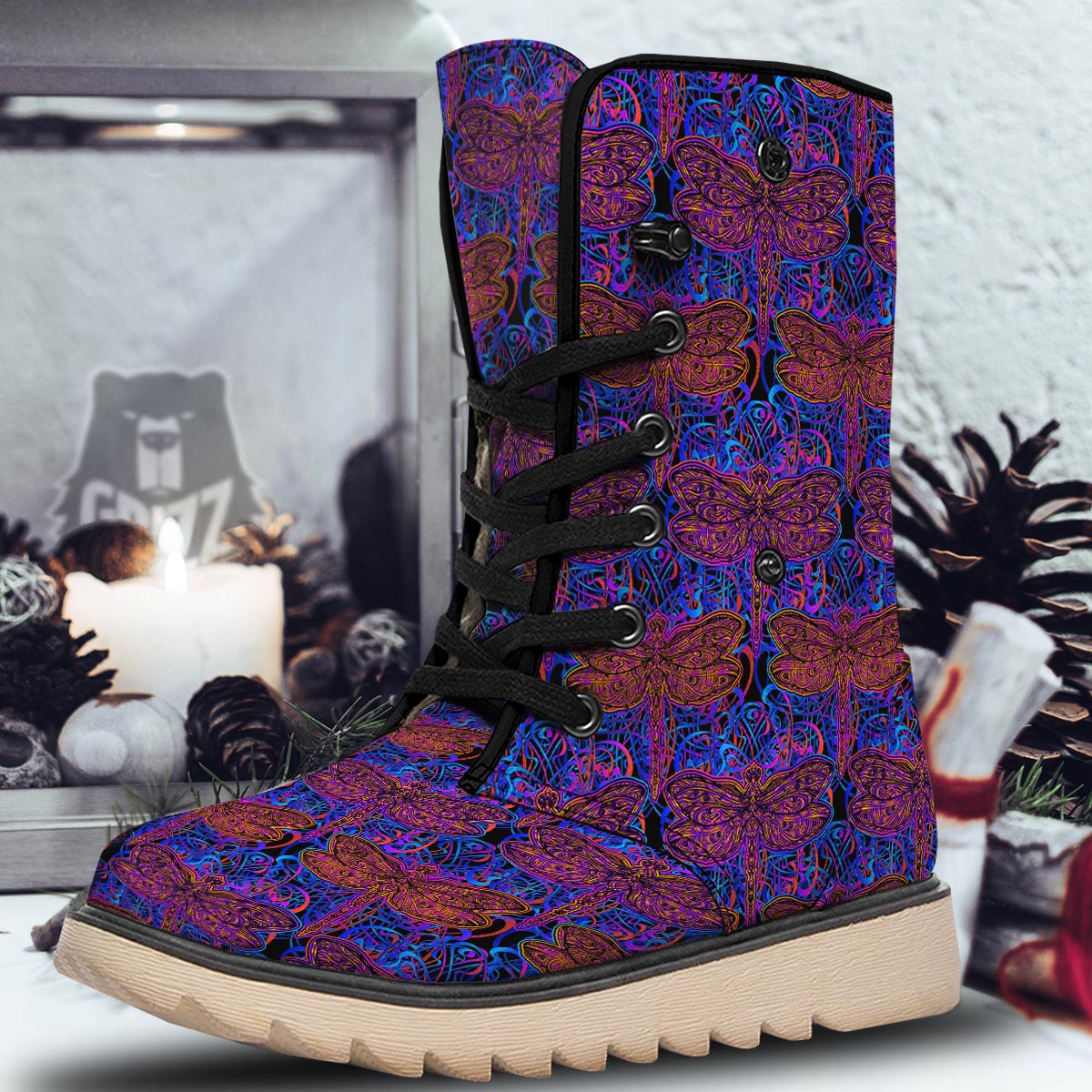 Dragonfly Trippy Print Pattern Snow Boots-grizzshop