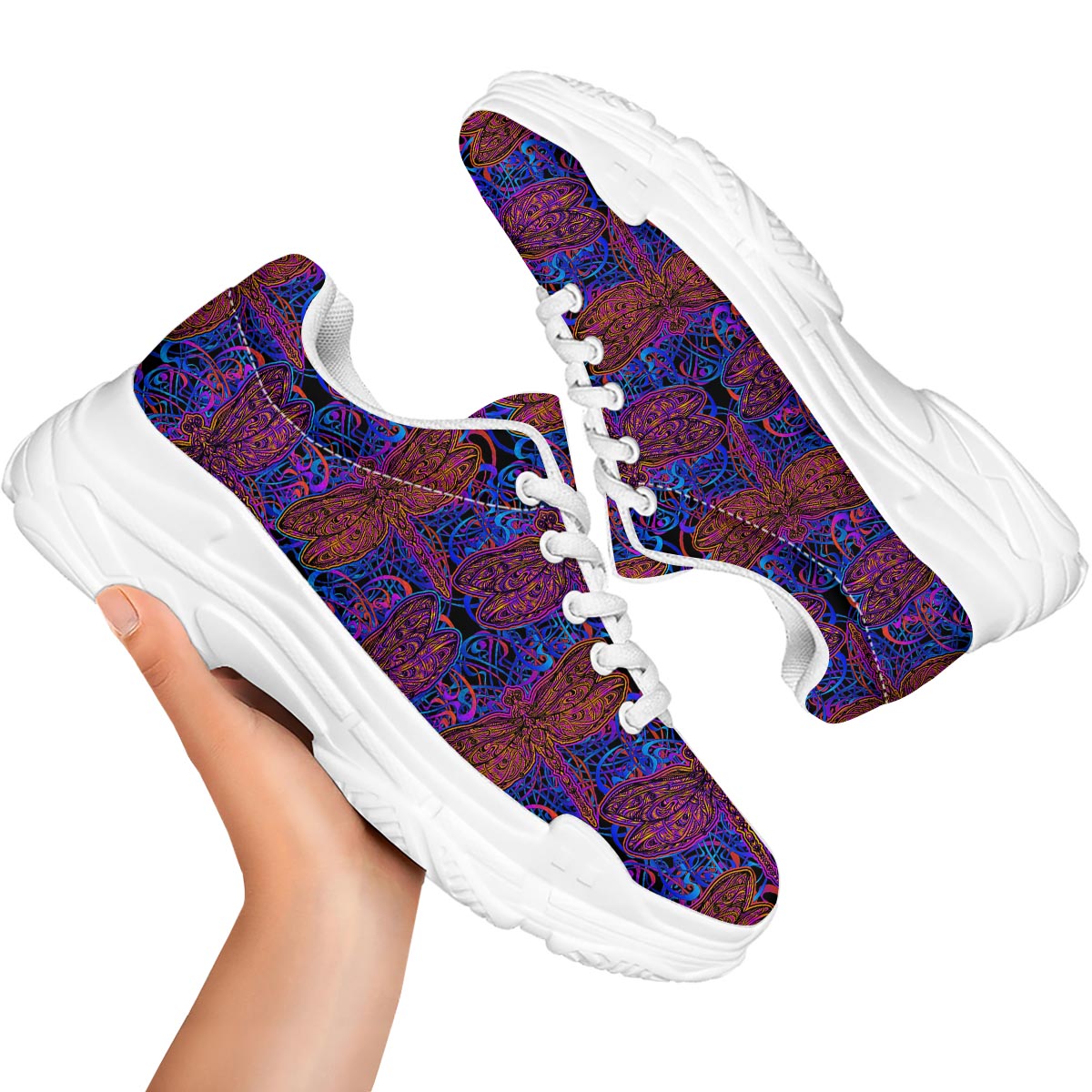 Dragonfly Trippy Print Pattern White Chunky Shoes-grizzshop