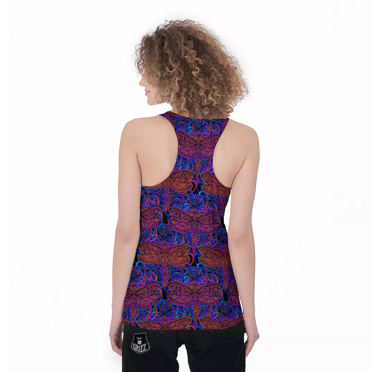Dragonfly Trippy Print Pattern Women's Racerback Tank Top-grizzshop