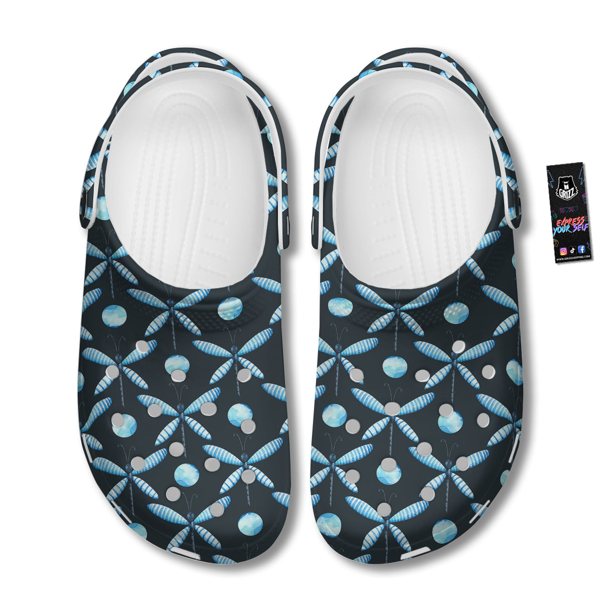 Dragonfly Turquoise Print Pattern Clog-grizzshop