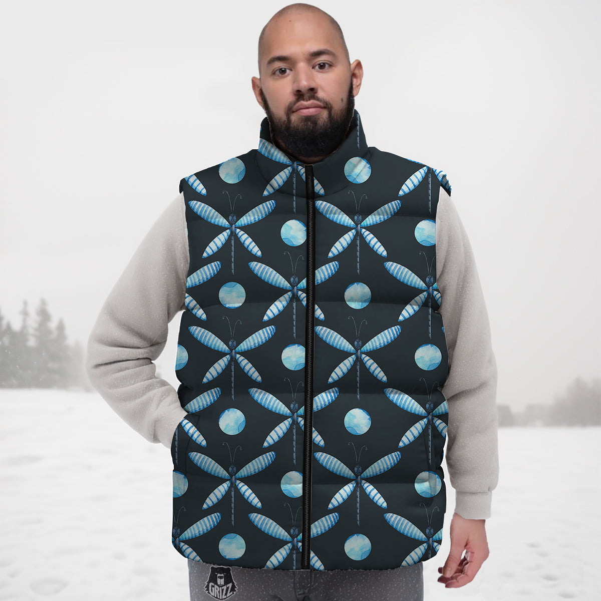 Dragonfly Turquoise Print Pattern Down Vest-grizzshop