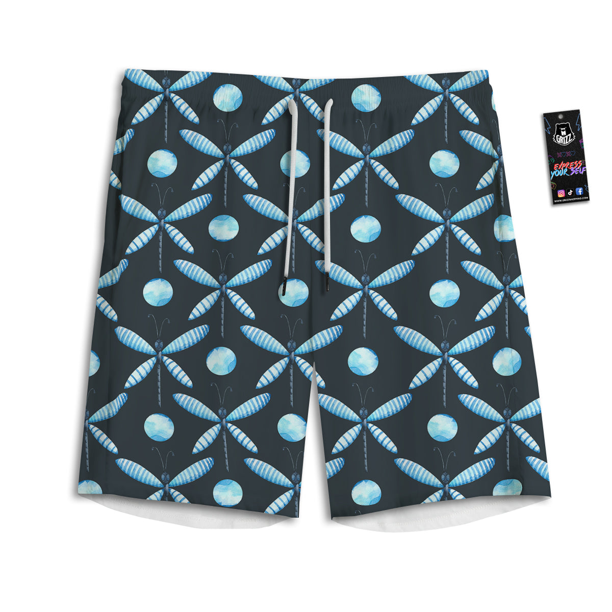 Dragonfly Turquoise Print Pattern Men's Athletic Shorts