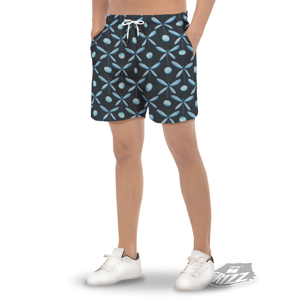 Dragonfly Turquoise Print Pattern Men's Gym Shorts-grizzshop