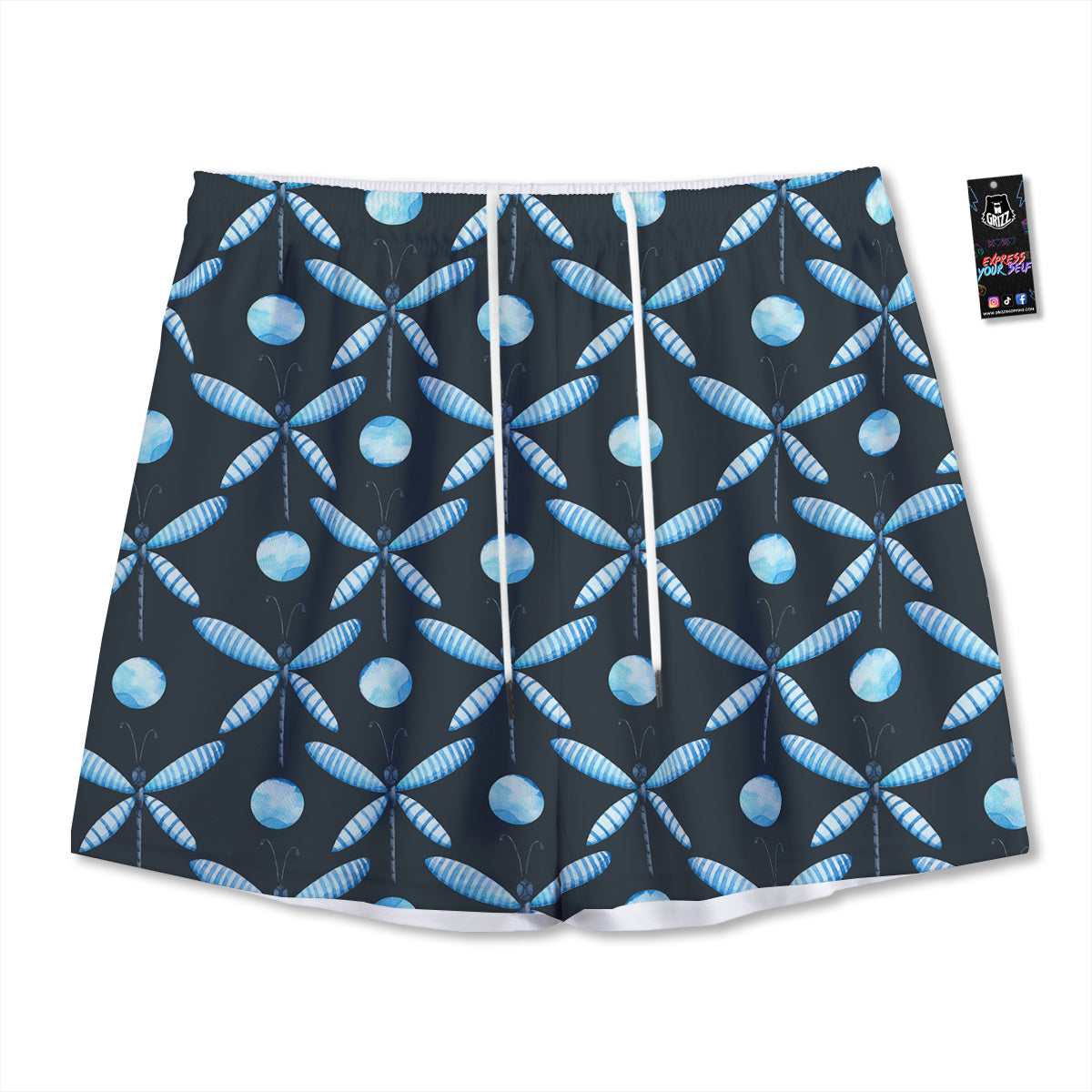 Dragonfly Turquoise Print Pattern Mesh Shorts