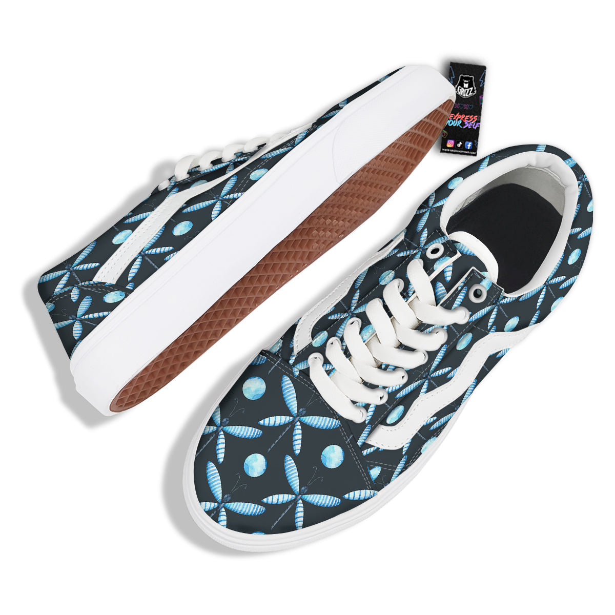 Dragonfly Turquoise Print Pattern Skate Shoes-grizzshop