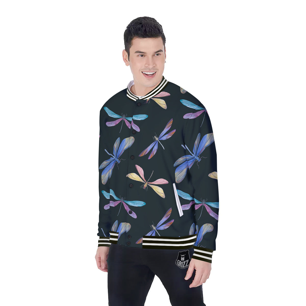 Dragonfly Vintage Print Pattern Baseball Jacket-grizzshop