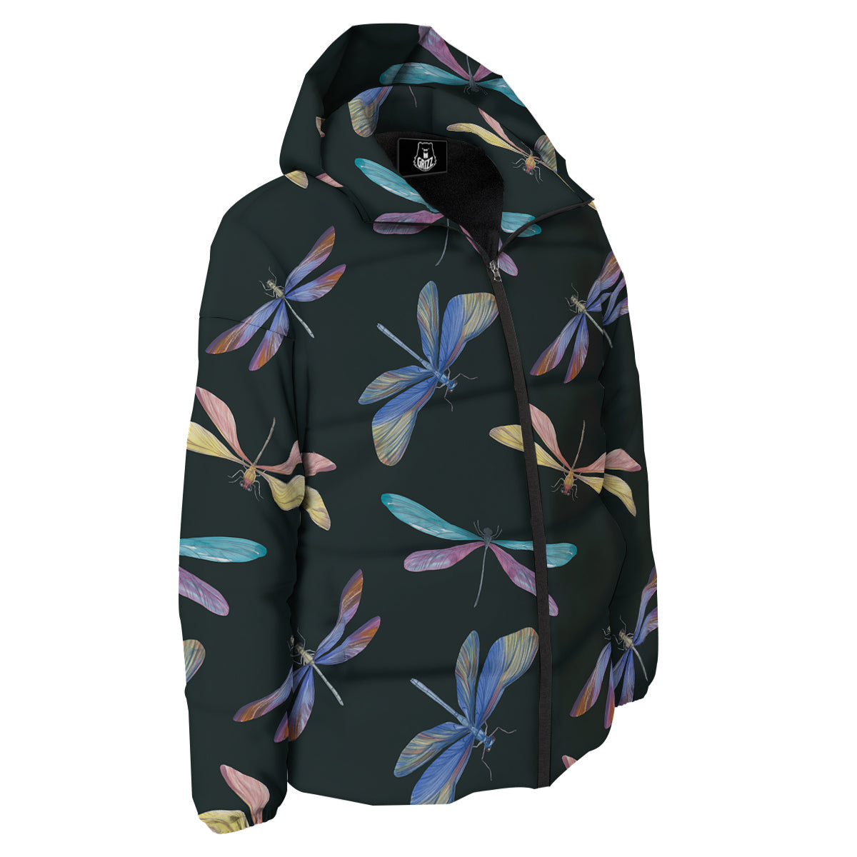 Dragonfly Vintage Print Pattern Down Jacket-grizzshop