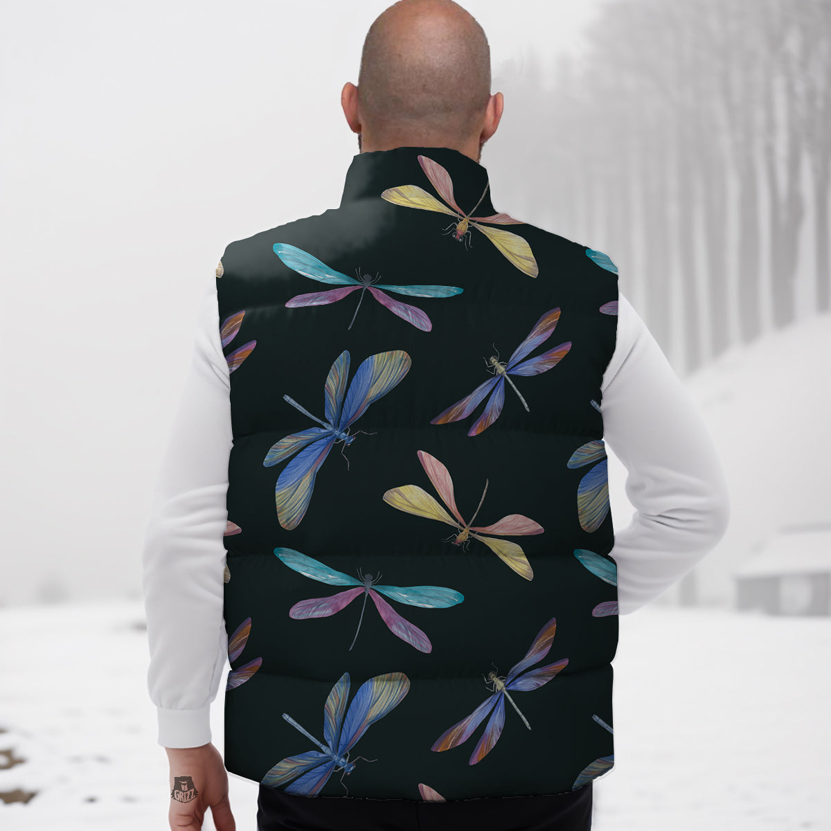 Dragonfly Vintage Print Pattern Down Vest-grizzshop