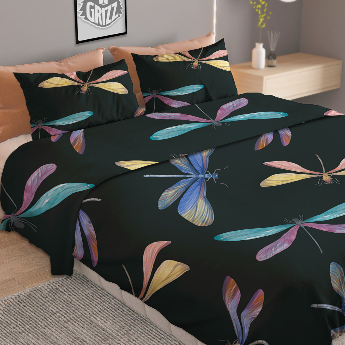 Dragonfly Vintage Print Pattern Duvet Cover Bedding Set