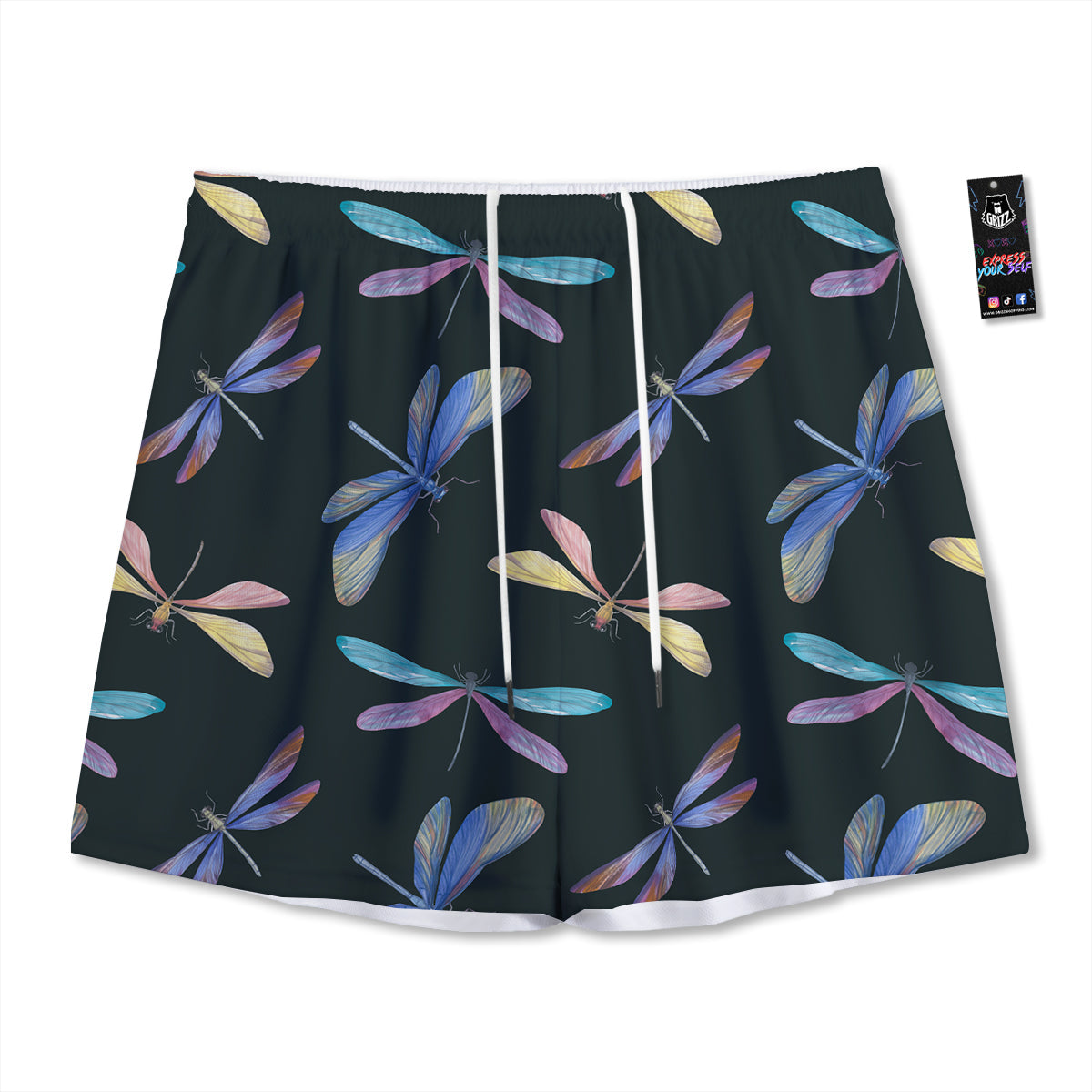 Dragonfly Vintage Print Pattern Mesh Shorts