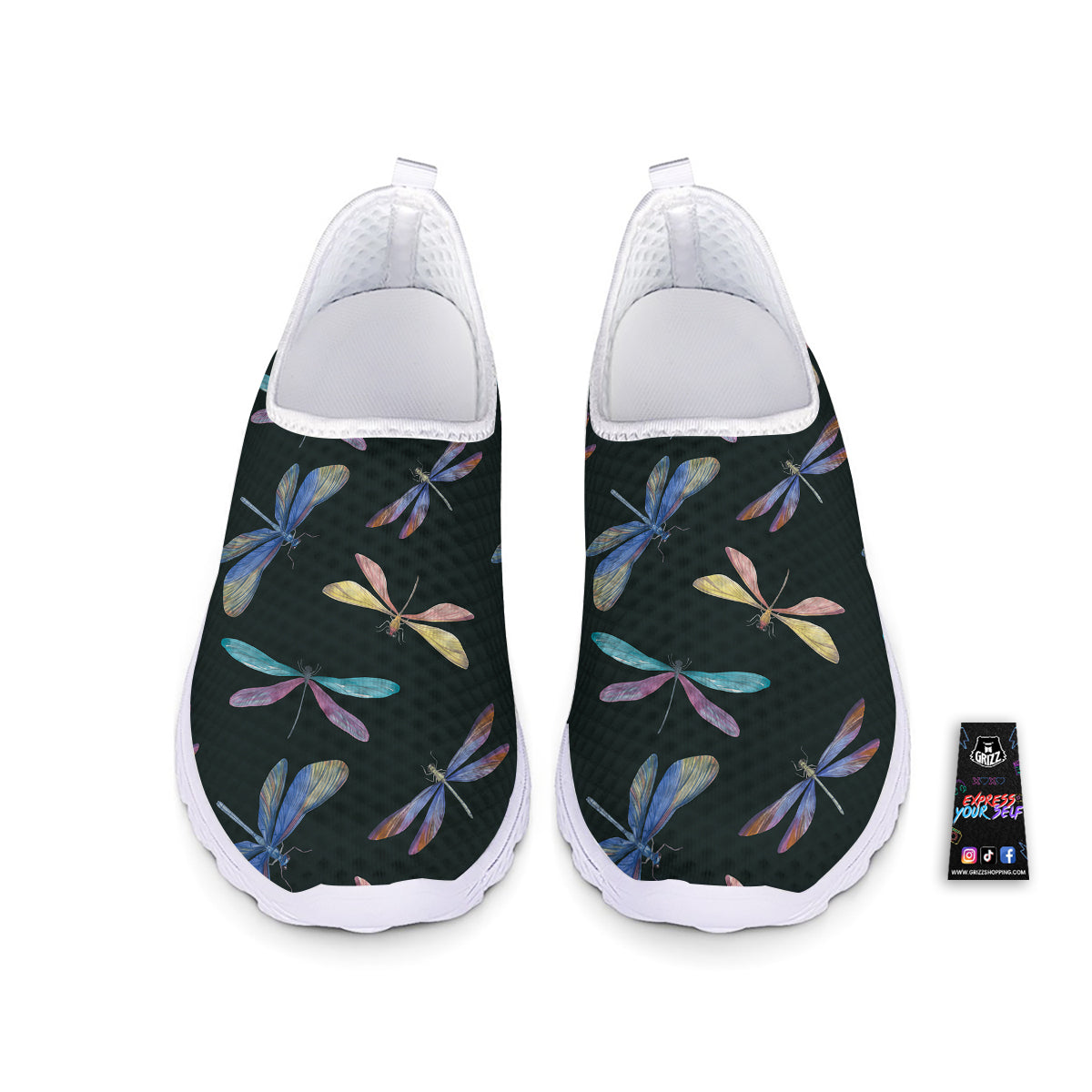 Dragonfly Vintage Print Pattern Nurse Shoes-grizzshop