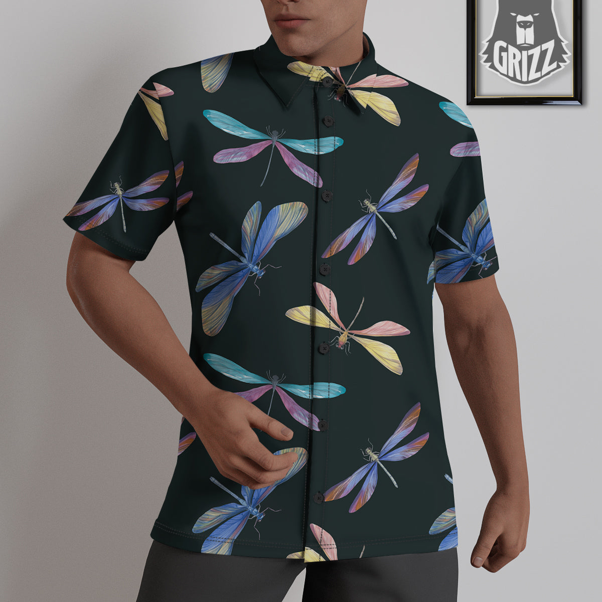 Dragonfly Vintage Print Pattern Untucked Shirts-grizzshop