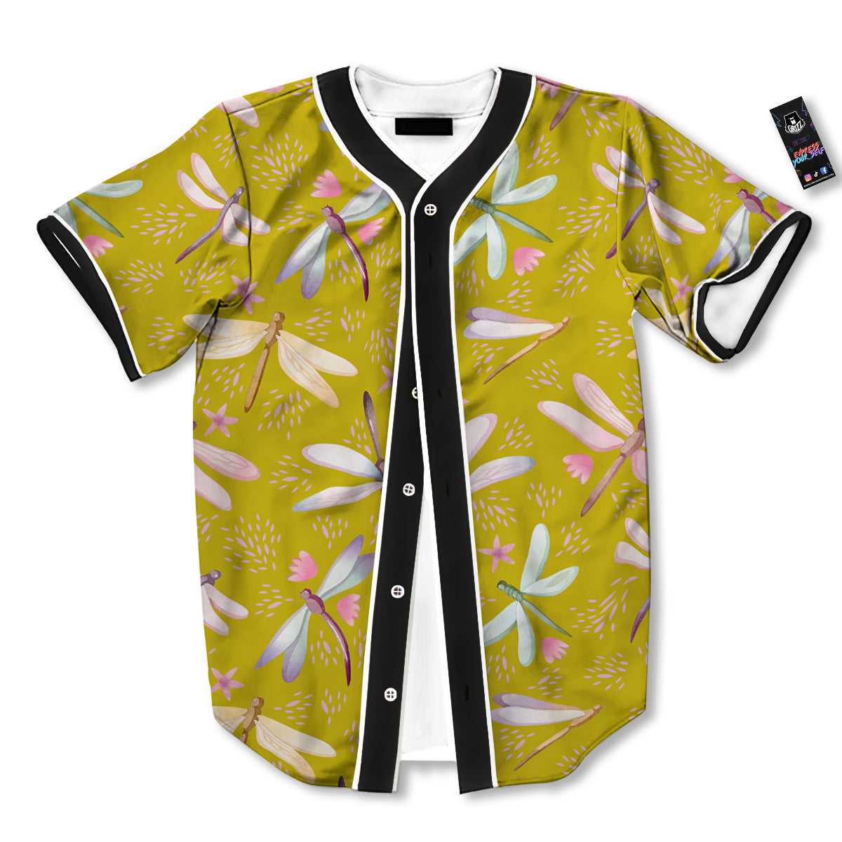 Dragonfly Yellow Watercolor Print Pattern Baseball Jersey-grizzshop