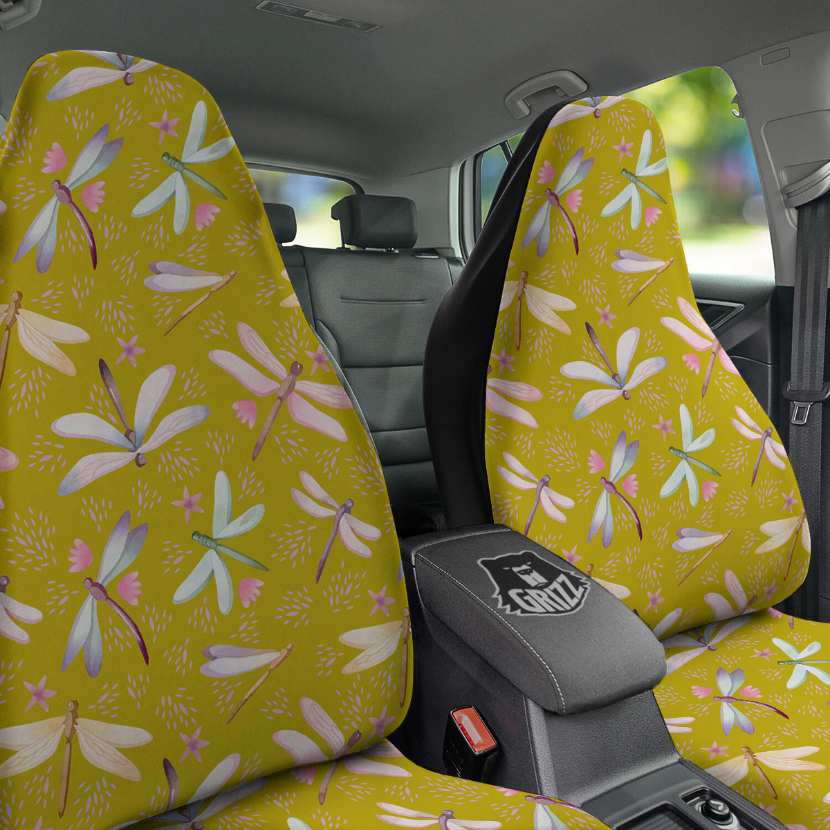 Dragonfly Yellow Watercolor Print Pattern Car Seat Covers-grizzshop