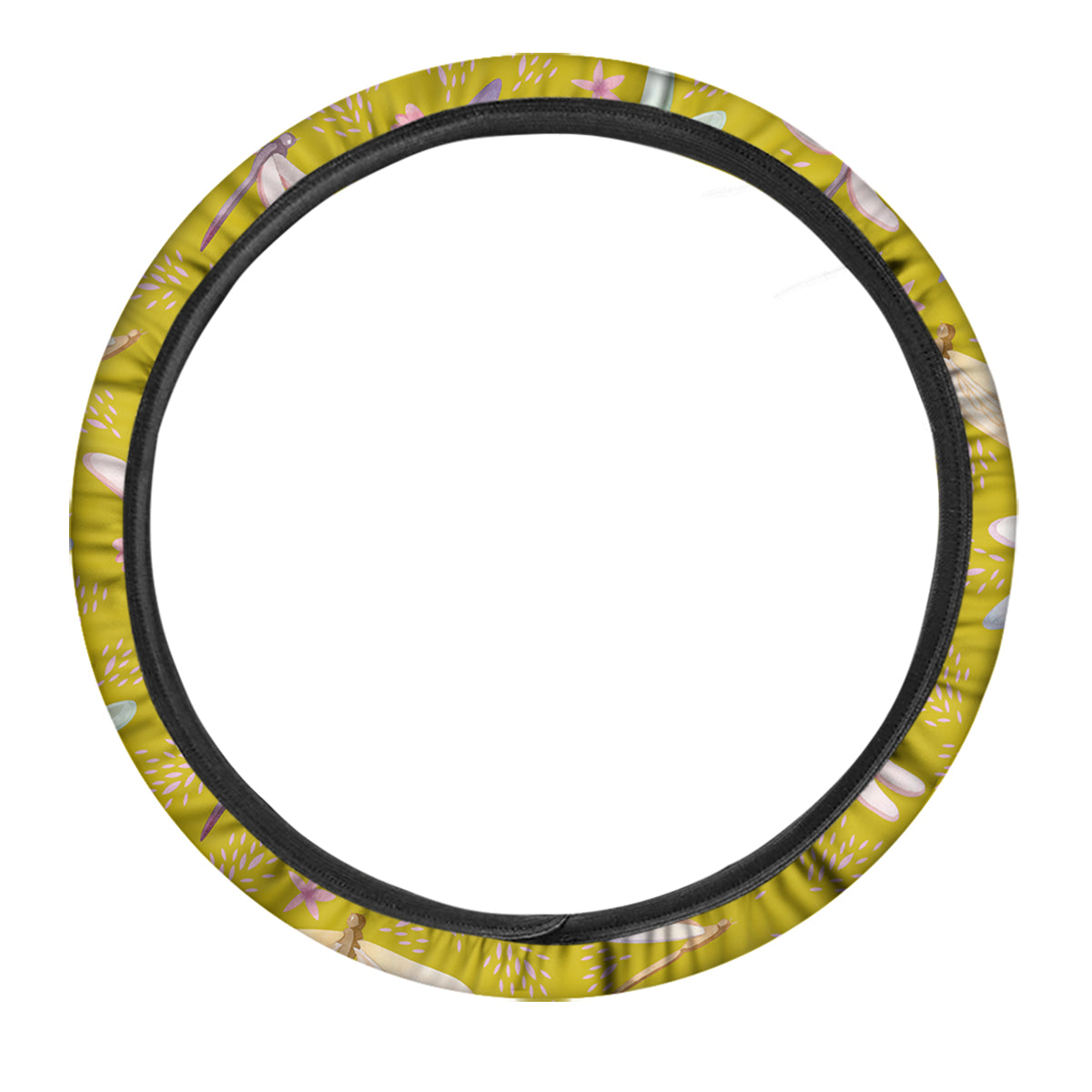 Dragonfly Yellow Watercolor Print Pattern Car Steering Wheel Cover-grizzshop