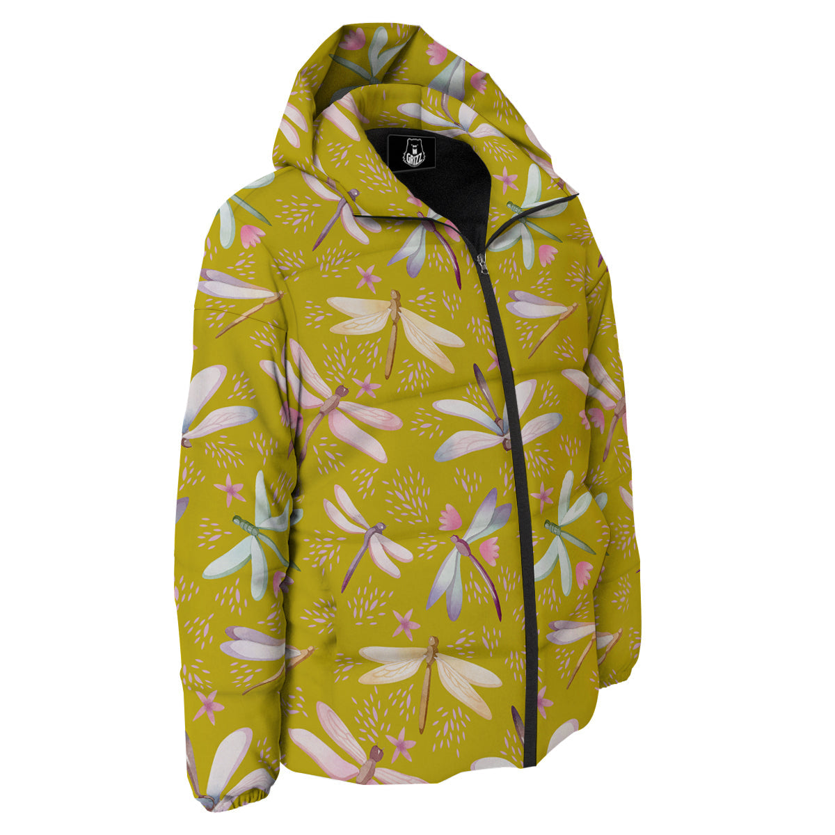 Dragonfly Yellow Watercolor Print Pattern Down Jacket-grizzshop