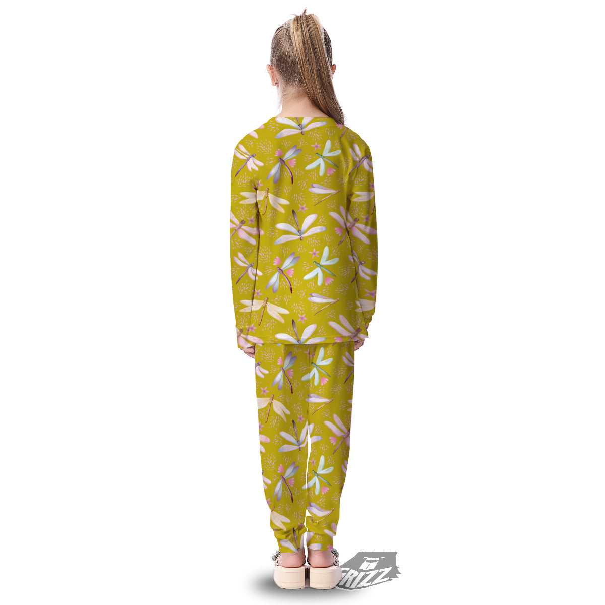 Dragonfly Yellow Watercolor Print Pattern Kid's Pajamas-grizzshop