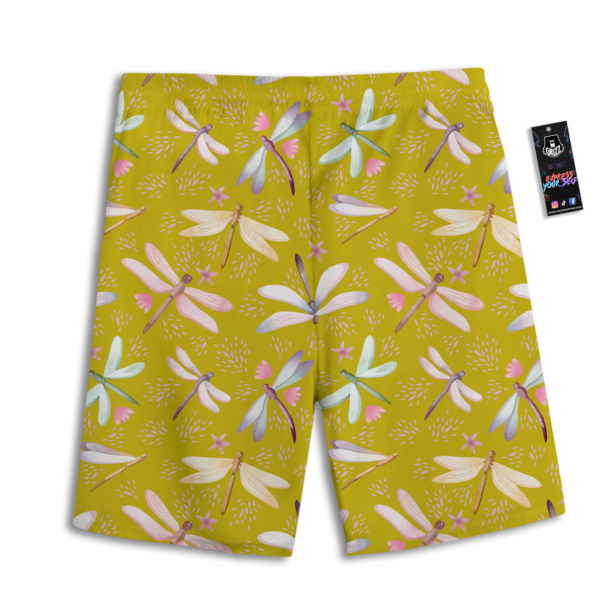 Dragonfly Yellow Watercolor Print Pattern Men's Athletic Shorts
