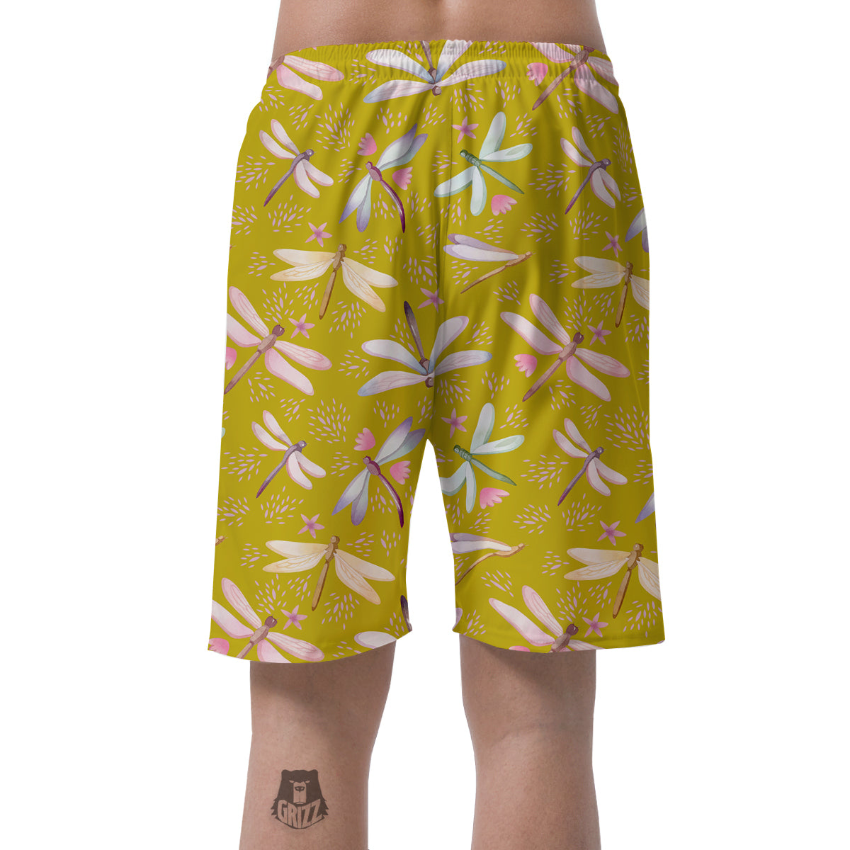 Dragonfly Yellow Watercolor Print Pattern Men's Shorts-grizzshop