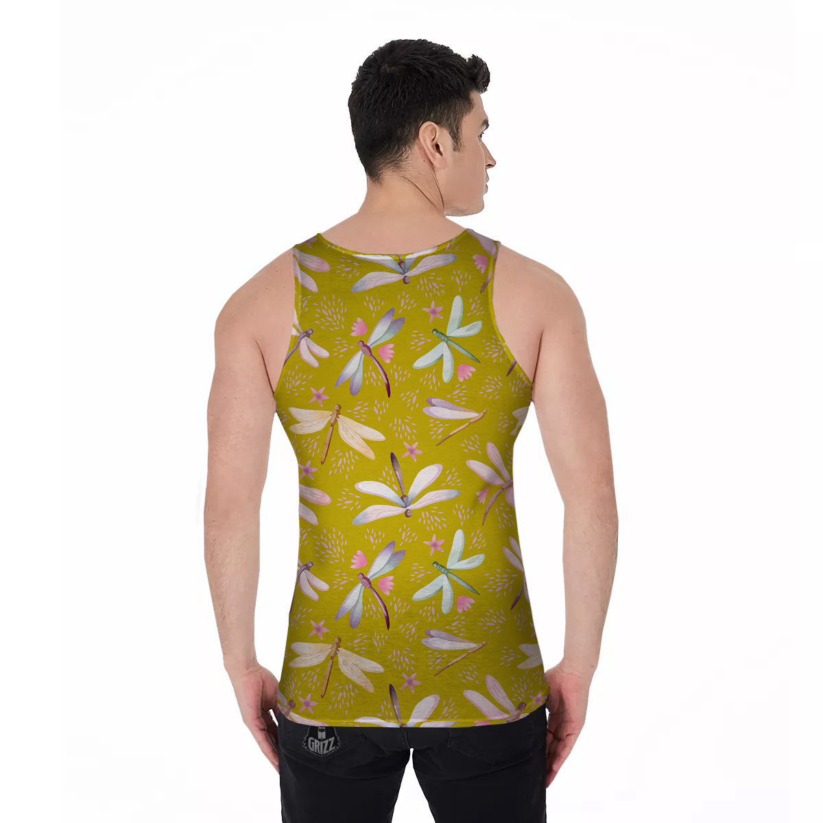 Dragonfly Yellow Watercolor Print Pattern Men's Tank Top-grizzshop