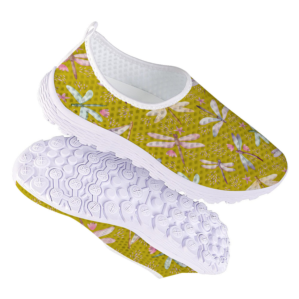 Dragonfly Yellow Watercolor Print Pattern Nurse Shoes-grizzshop