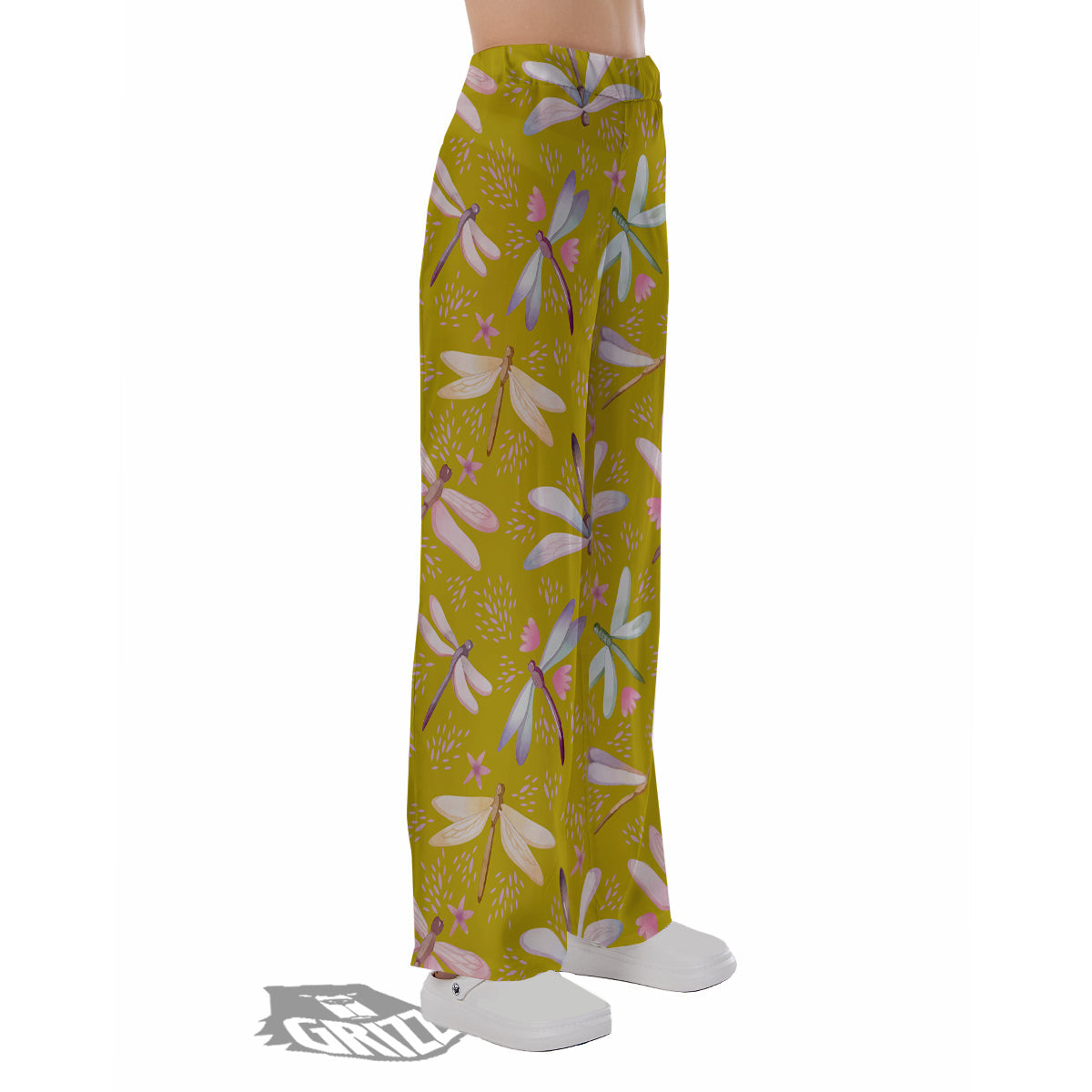 Dragonfly Yellow Watercolor Print Pattern Pajama Pants-grizzshop