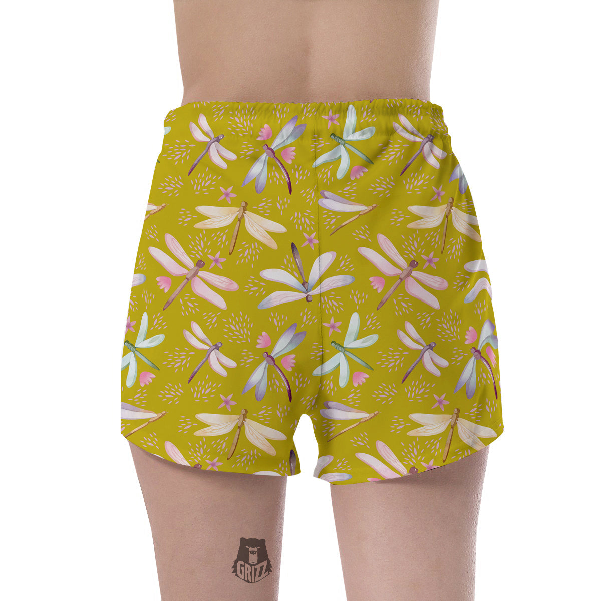 Dragonfly Yellow Watercolor Print Pattern Women's Shorts-grizzshop