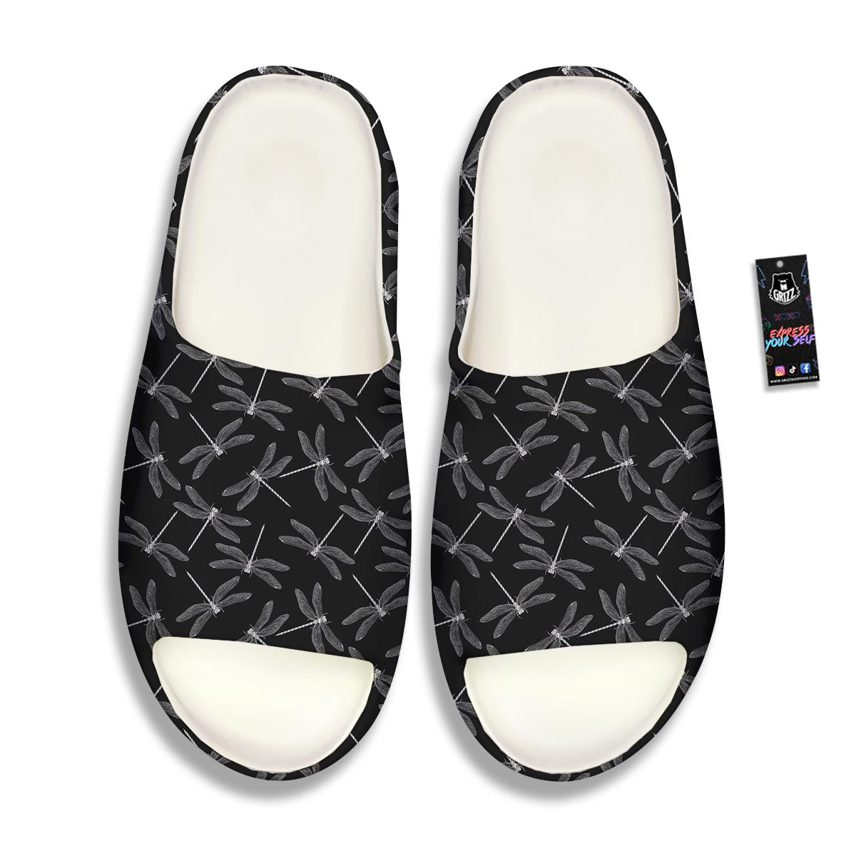 Dragonfly Black Print Pattern Sandals-grizzshop