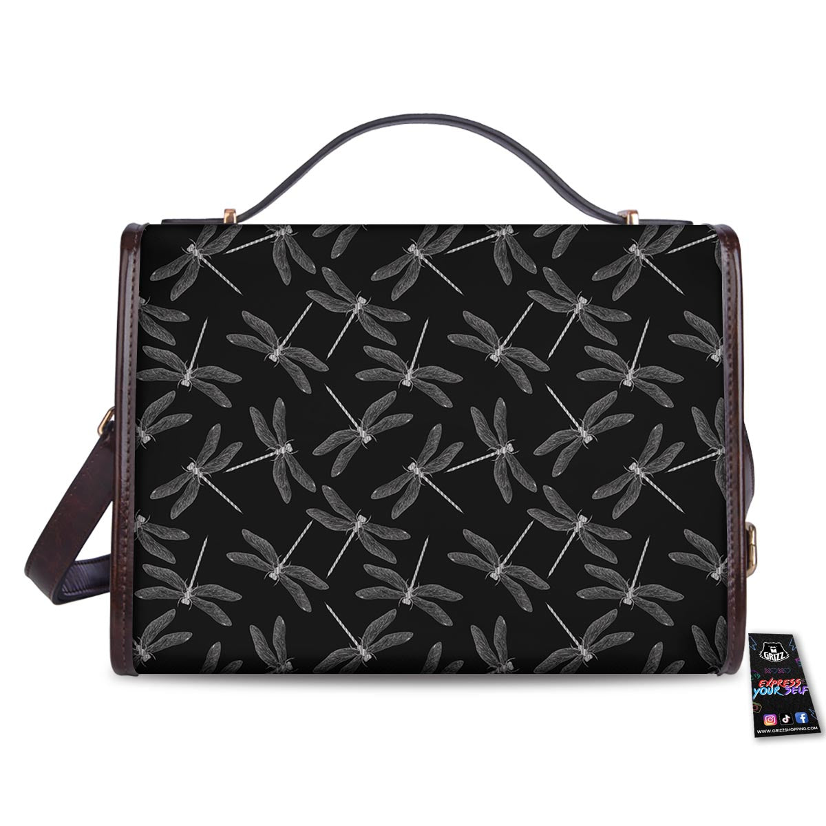 Dragonfly Black Print Pattern Women's Satchel Bag